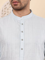 MULTI SHADES Men's Light Blue Rayon Silk Straight Viscose Silk Kurta With Textured Effect,Cream Solid Trouser Style Churidar | Grocsy