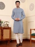 MULTI SHADES Men's Rayon Silk Straight Classic Grey Chikankari Kurta,Off White Solid Trouser Style Churidar | Grocsy