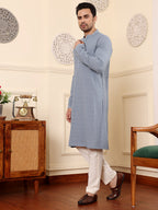 MULTI SHADES Men's Long Sleeve Mandarin Collar Rayon Silk Straight Classic Grey Chikankari Kurta | Grocsy