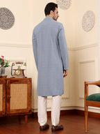 MULTI SHADES Men's Rayon Silk Straight Classic Grey Chikankari Kurta,Off White Solid Trouser Style Churidar | Grocsy