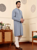 MULTI SHADES Men's Rayon Silk Straight Classic Grey Chikankari Kurta,Off White Solid Trouser Style Churidar | Grocsy