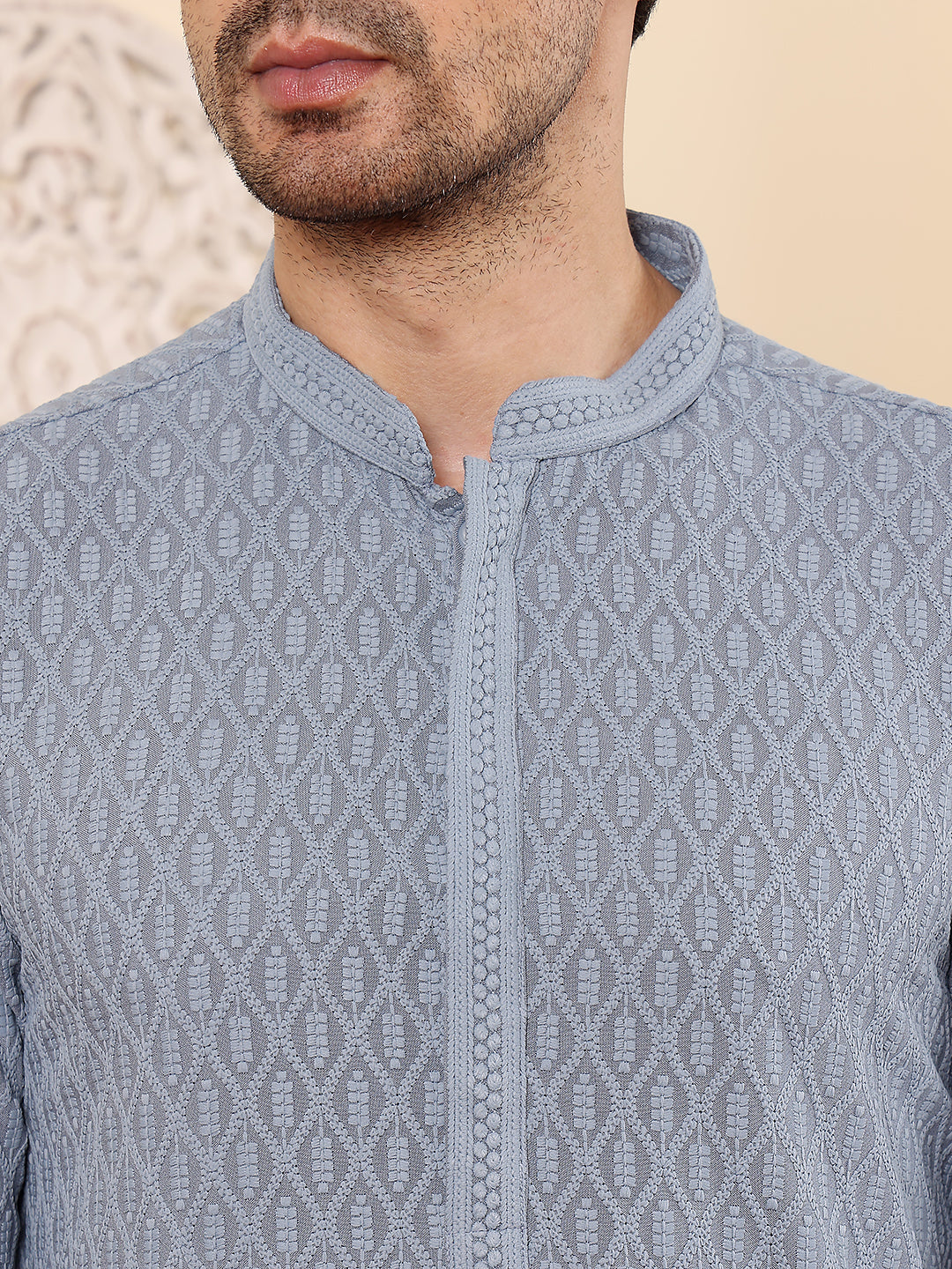 MULTI SHADES Men's Rayon Silk Straight Classic Grey Chikankari Kurta,Off White Solid Trouser Style Churidar | Grocsy