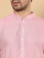 MULTI SHADES Men's Long Sleeve Pink Straight Viscose Silk Kurta With Slub Effect And Pick Solid Churidar | Grocsy