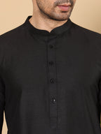 MULTI SHADES Men's Long Sleeve Elegant Black Straight Viscose Silk Kurta With Embroidery And Black Solid Churidar | Grocsy