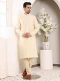 MULTI SHADES Men's Sea Cream Straight Viscose Silk Kurta With Slub Effect,Cream Solid Trouser Style Churidar | Grocsy