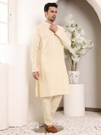 MULTI SHADES Men's Long Sleeve Mandarin Collar Sea Cream Straight Viscose Silk Kurta With Slub Effect | Grocsy