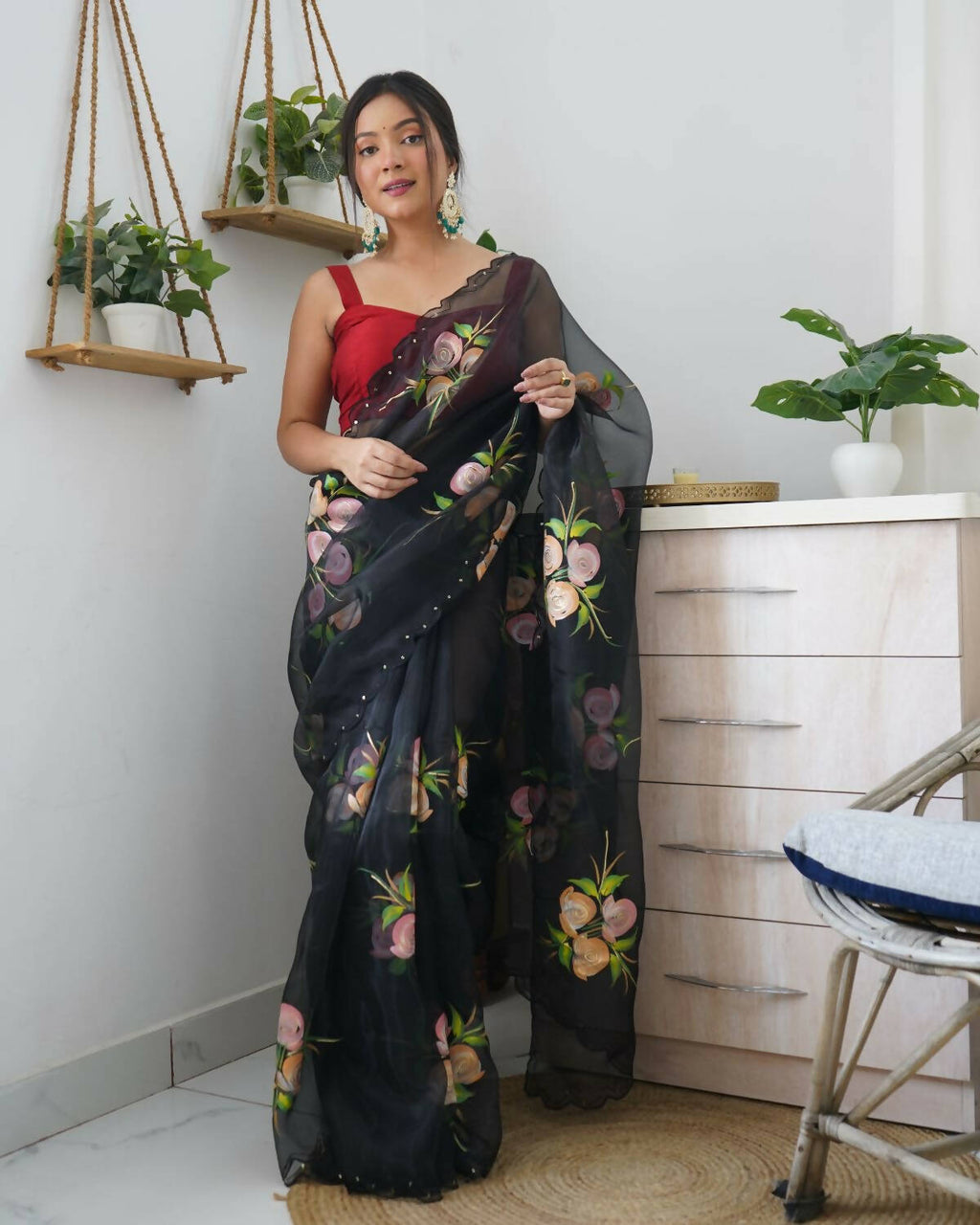 Vamsee Black Organza Saree | Grocsy