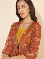 Janasya Women's Mustard Moss Solid Festive Crop Top Set | Grocsy