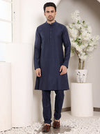 MULTI SHADES Men's Full Sleeve Blue Kurta Pyjama & Multi Colour Embroidered Nehru Jacket | Grocsy