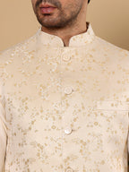 MULTI SHADES Men's Full Sleeve Ivory Kurta Pyjama & Cream Embroidered Nehru Jacket | Grocsy