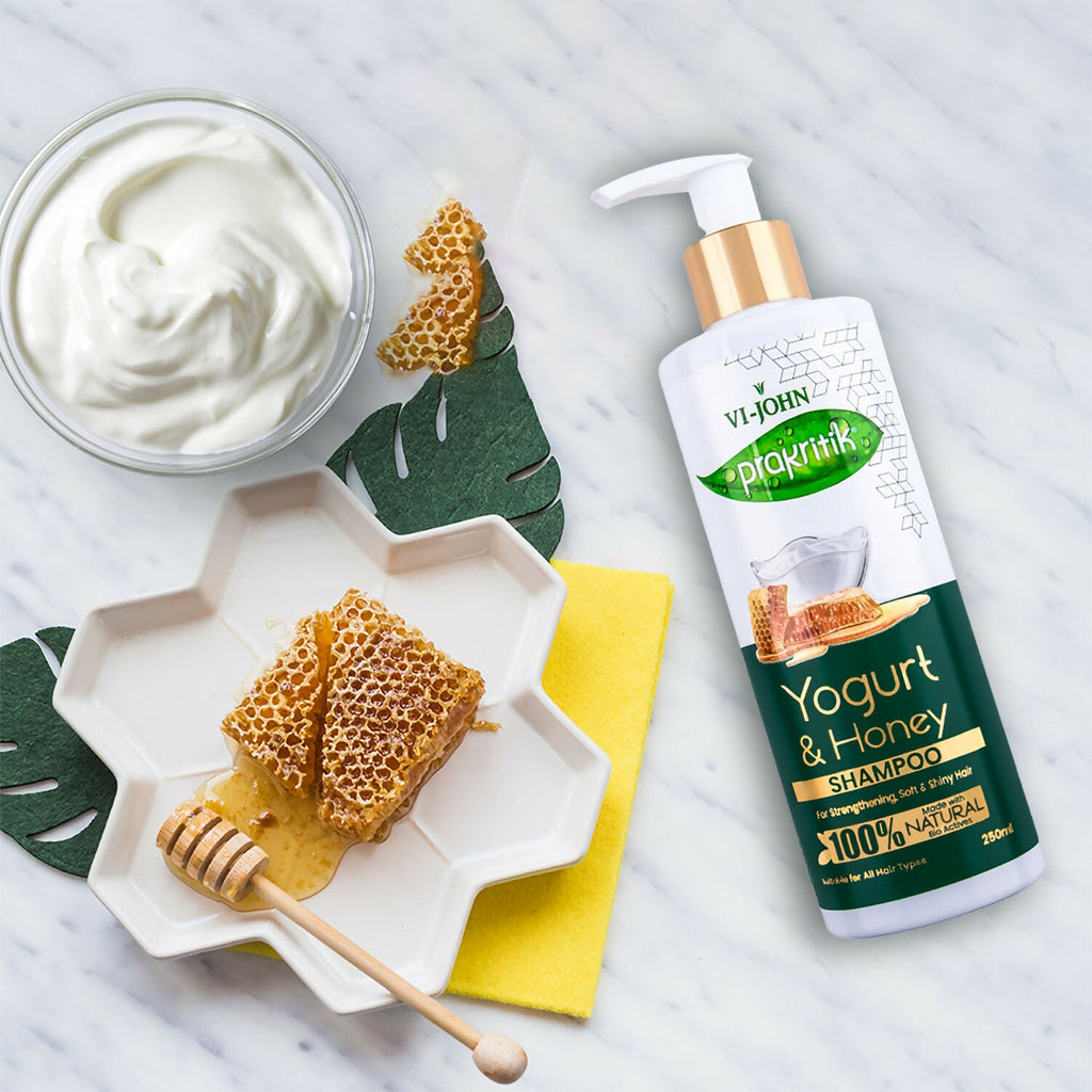 VI-JOHN Prakritik Yogurt & Honey Shampoo Cleanses Scalp, Made With 100% Natural Bio Actives | Grocsy