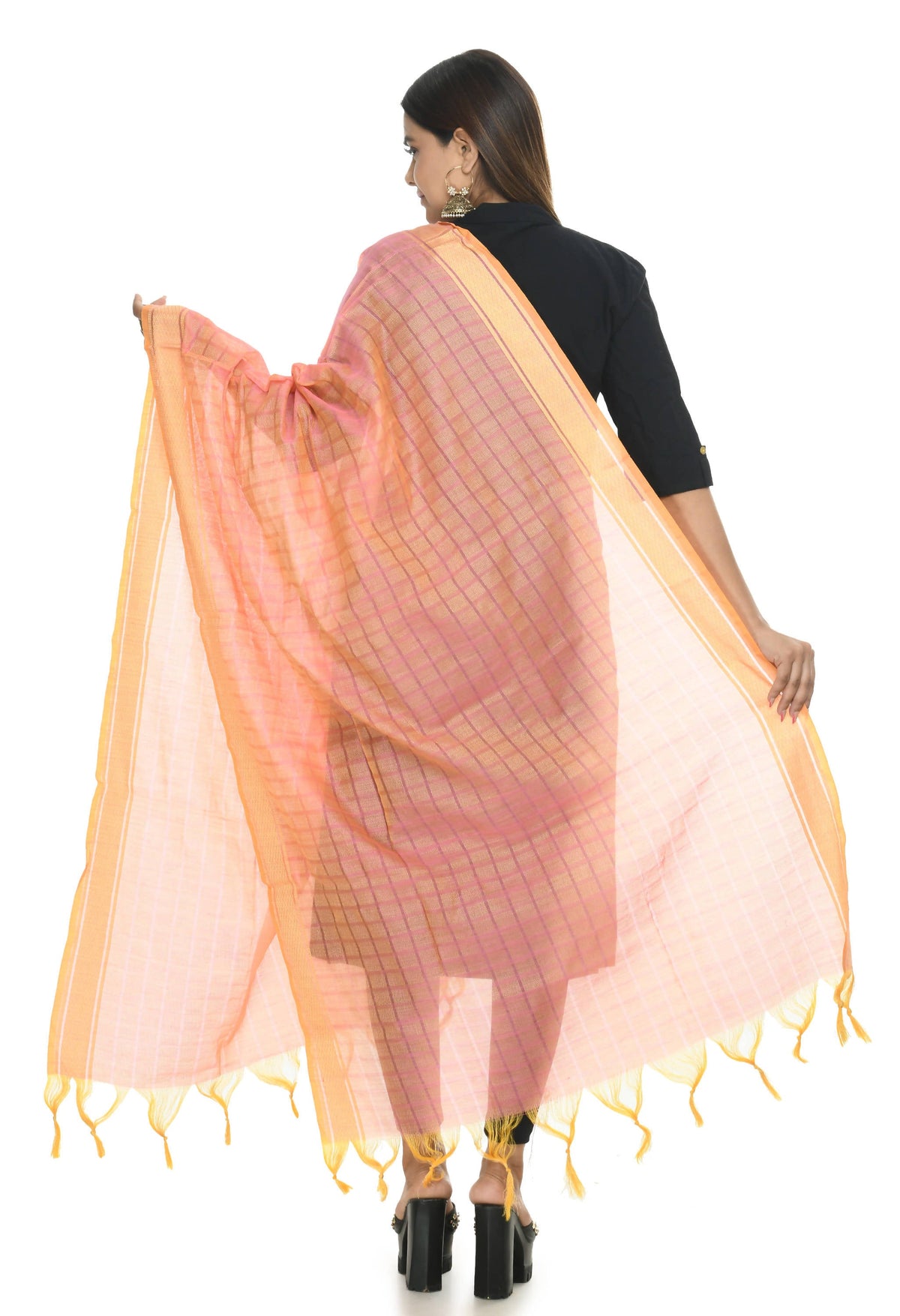 Mominos Fashion Moeza Handloom Cotton Peach Dupatta | Grocsy