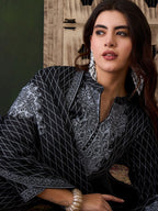 Sangria Ethnic Motifs Woven Design Mandarin Collar Straight Kurta With Trouser & Dupatta | Grocsy