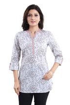 Snehal Creations Vibrant Vigour White Cotton Printed Short Tunic Top | Grocsy