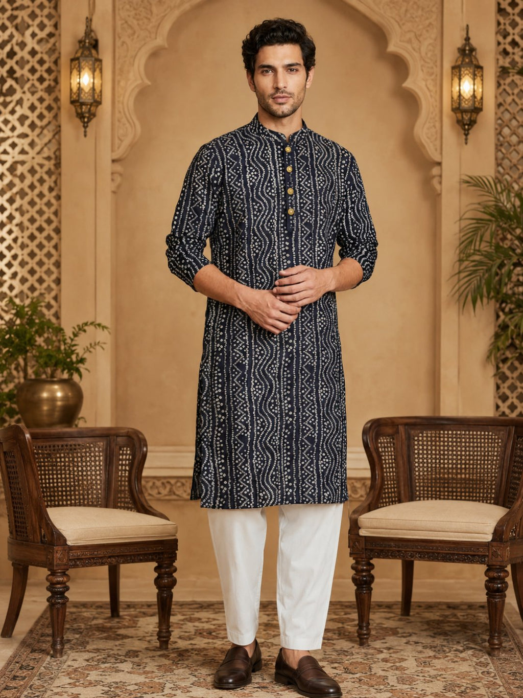 MULTI SHADES Men's Navy Blue Rayon Kurta | Grocsy