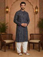 MULTI SHADES Men's Navy Blue Rayon Kurta Set | Grocsy