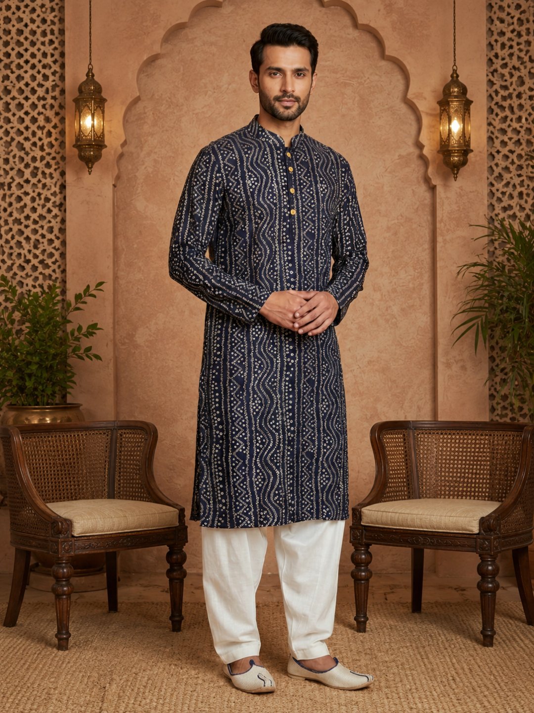 MULTI SHADES Men's Navy Blue Rayon Kurta Set | Grocsy
