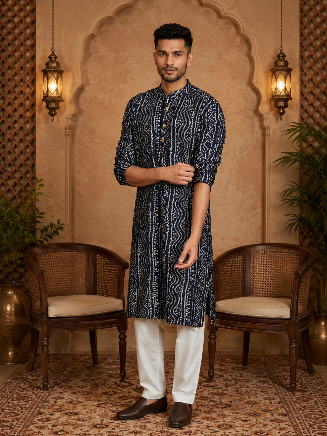 MULTI SHADES Men's Navy Blue Rayon Kurta Set | Grocsy