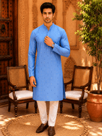 MULTI SHADES Sky Blue Ethnic Printed Kurta | Grocsy
