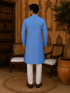 MULTI SHADES Sky Blue Ethnic Printed Kurta with Cream Churidar Set | Grocsy
