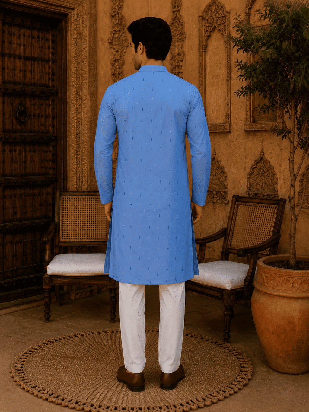 MULTI SHADES Sky Blue Ethnic Printed Kurta | Grocsy