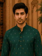 MULTI SHADES Green Ethnic Printed Kurta with Cream Churidar Set | Grocsy