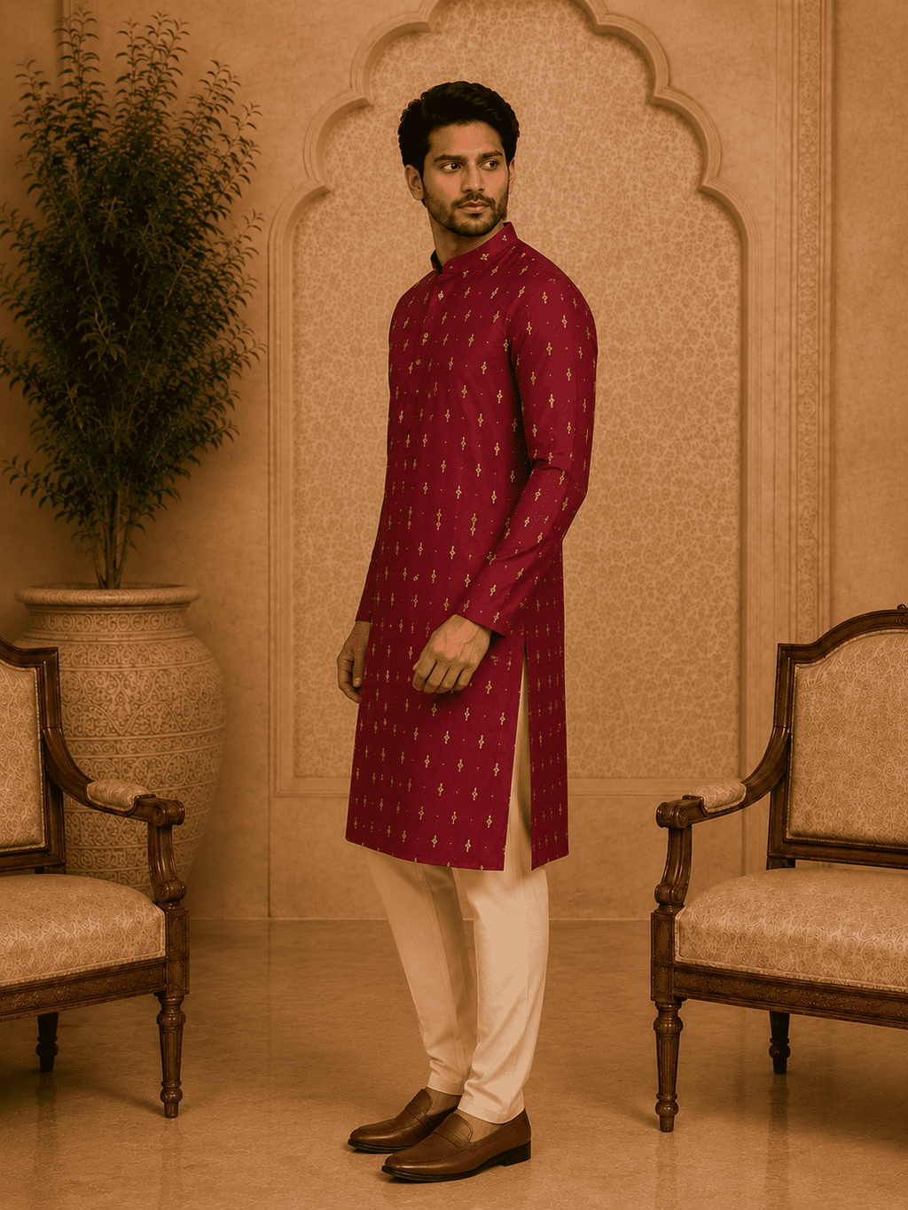 MULTI SHADES Maroon Ethnic Printed Kurta | Grocsy