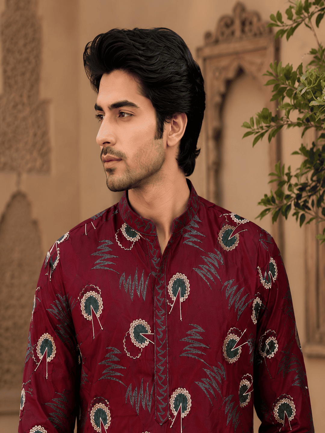 MULTI SHADES Regal Maroon Printed Men’s Ethnic Kurta Set | Grocsy
