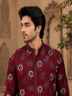 MULTI SHADES Regal Maroon Printed Men’s Ethnic Kurta | Grocsy