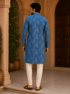 MULTI SHADES Royal Blue Printed Men’s Ethnic Kurta Set | Grocsy