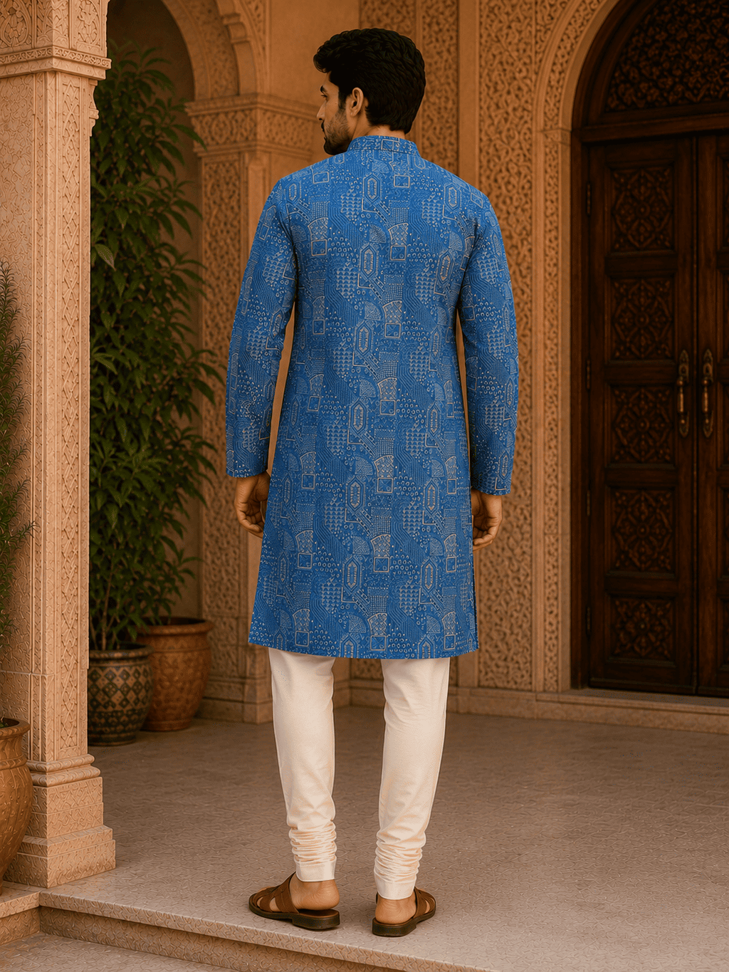 MULTI SHADES Royal Blue Printed Men’s Ethnic Kurta | Grocsy