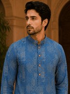 MULTI SHADES Royal Blue Printed Men’s Ethnic Kurta Set | Grocsy