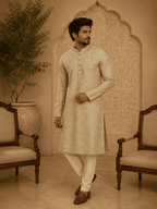 MULTI SHADES Elegant Pastel Gold Elegant Pastel Gold Self-Textured Men’s Kurta Set Men’s Kurta Set | Grocsy