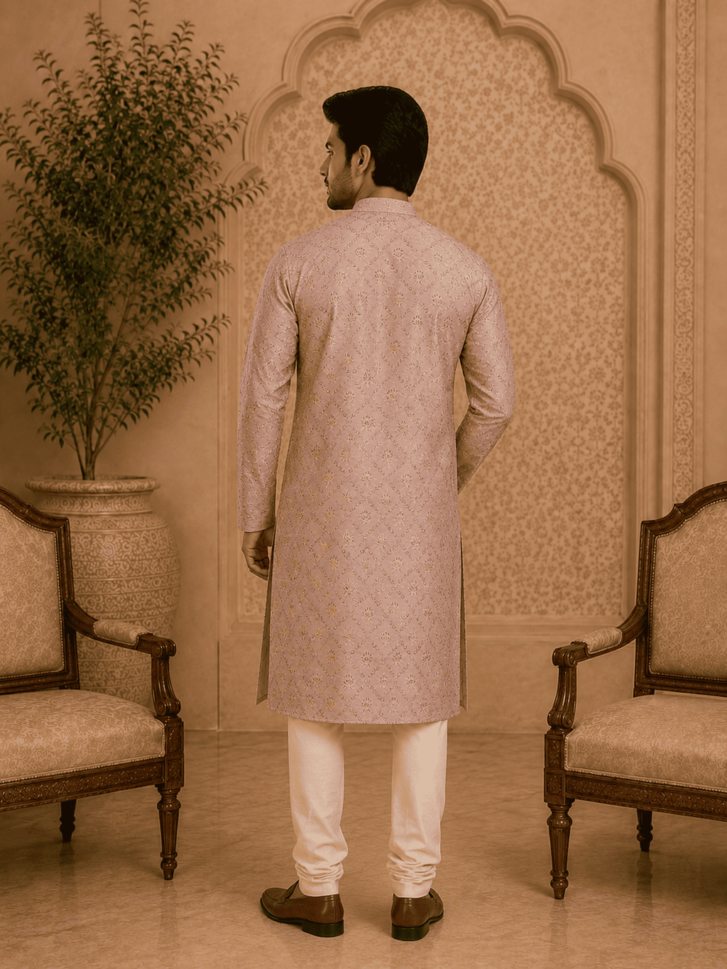 MULTI SHADES Peach Printed Men’s Kurta | Grocsy