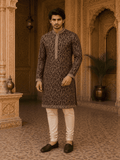 MULTI SHADES Royal Wine Embroidered Men’s Kurta Set with Inner Lining (Astar) | Grocsy