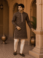 MULTI SHADES Royal Wine Embroidered Men’s Kurta with Inner Lining (Astar) | Grocsy