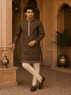MULTI SHADES Royal Wine Embroidered Men’s Kurta with Inner Lining (Astar) | Grocsy