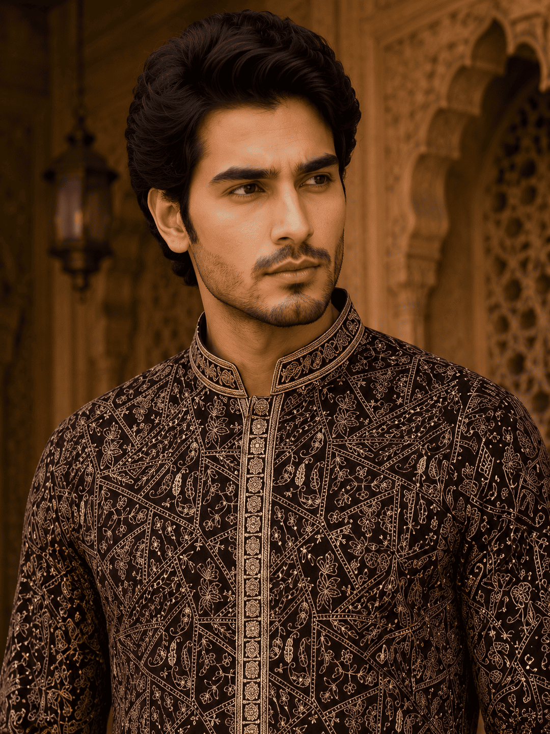MULTI SHADES Royal Wine Embroidered Men’s Kurta Set with Inner Lining (Astar) | Grocsy