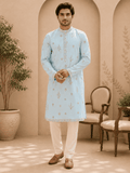 MULTI SHADES Sky Blue Embroidered Men’s Kurta Set | Grocsy