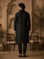MULTI SHADES Midnight Black Royal Embroidered Kurta with Stole | Grocsy