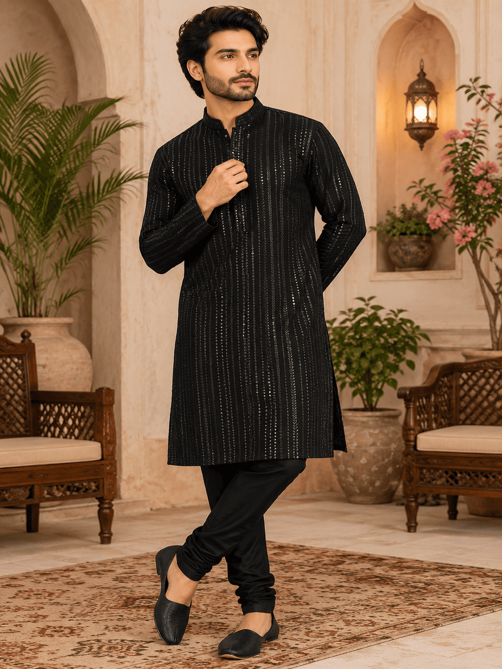 MULTI SHADES Midnight Luxe Black Embellished Kurta Set | Grocsy