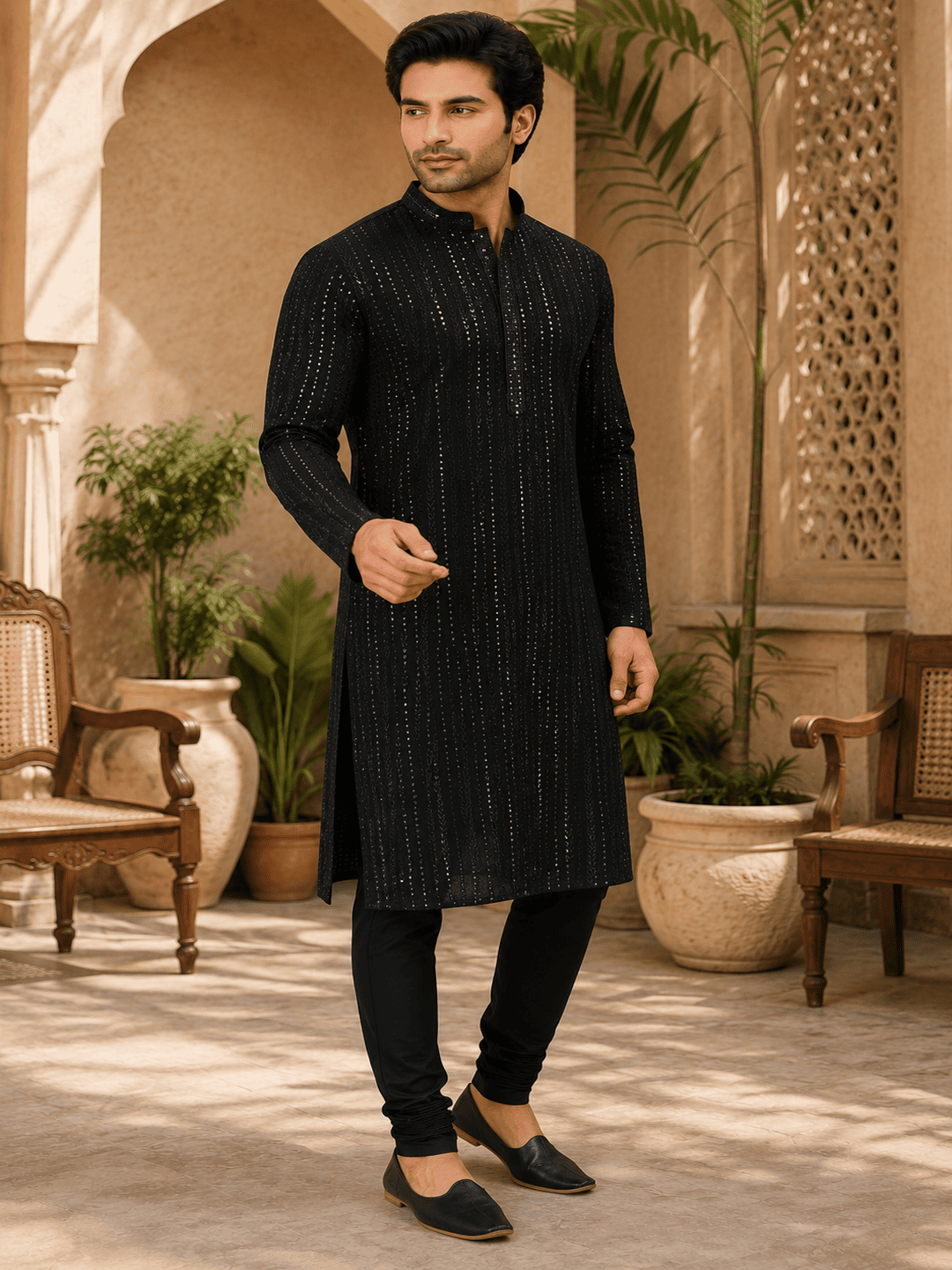 MULTI SHADES Midnight Luxe Black Embellished Kurta Set | Grocsy