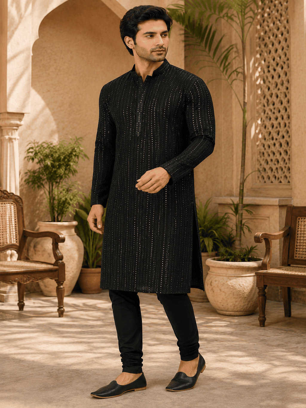 MULTI SHADES Midnight Luxe Black Embellished Kurta Set | Grocsy