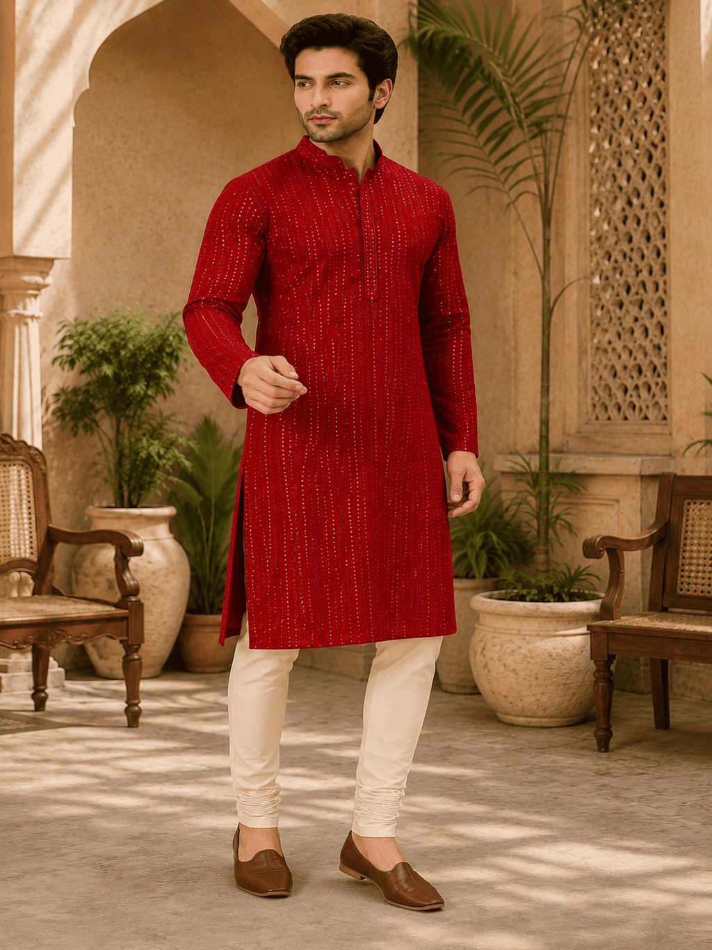 MULTI SHADES Crimson Royale Red Embellished Kurta | Grocsy
