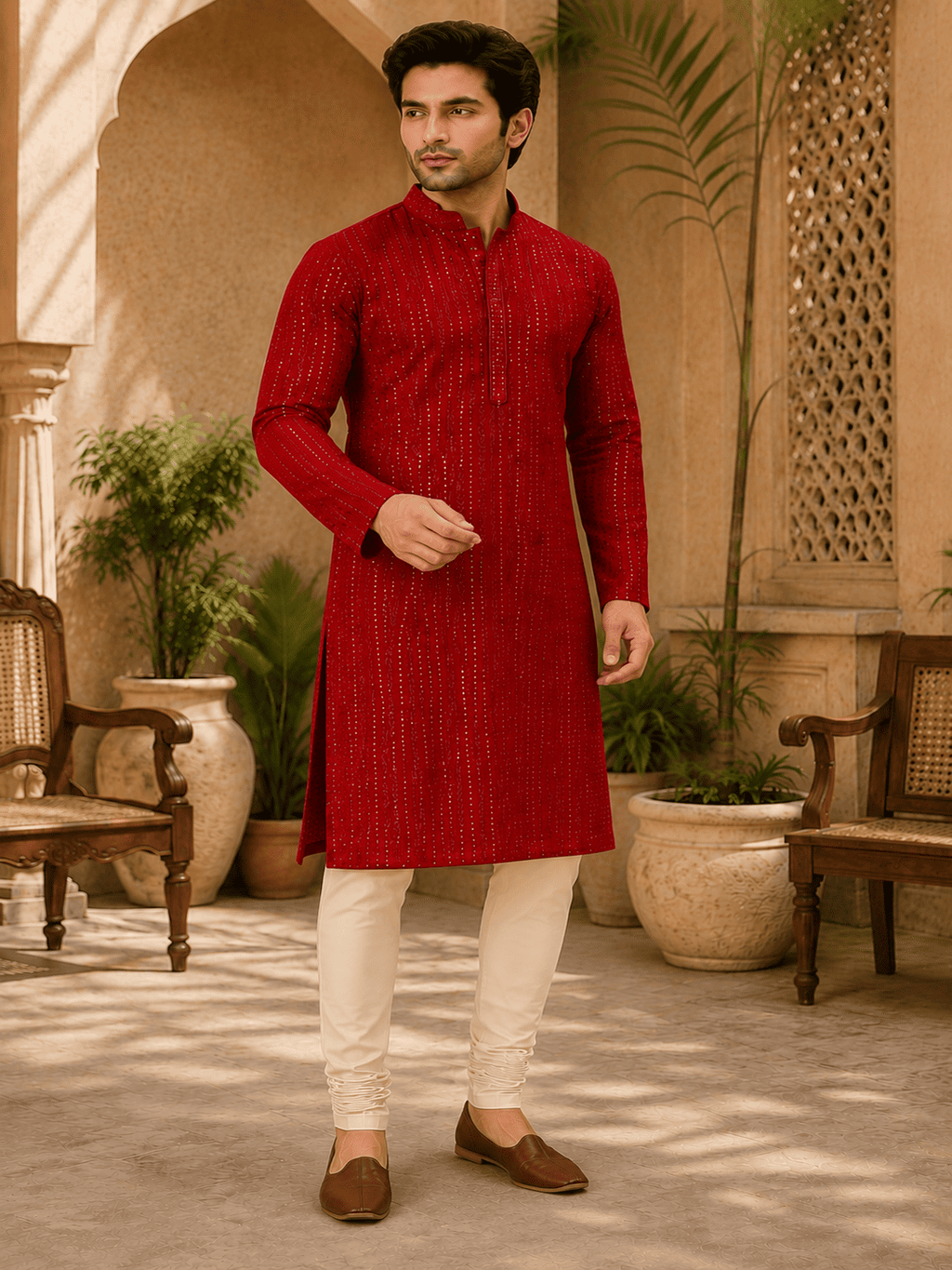 MULTI SHADES Crimson Royale Red Embellished Kurta | Grocsy