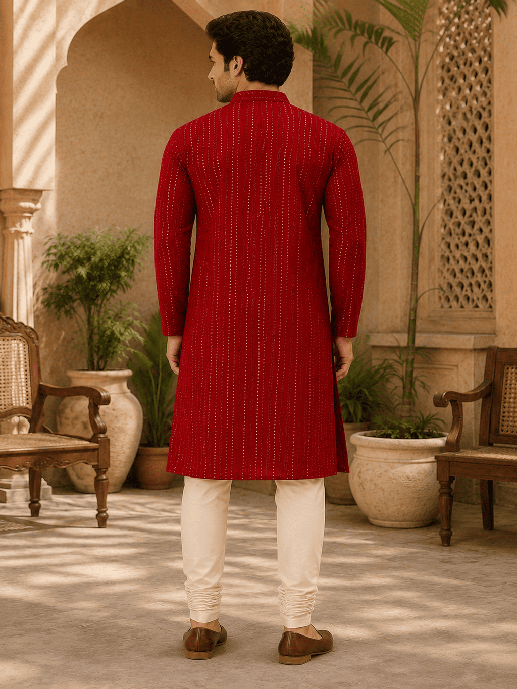 MULTI SHADES Crimson Royale Red Embellished Kurta | Grocsy