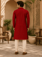 MULTI SHADES Crimson Royale Red Embellished Kurta | Grocsy