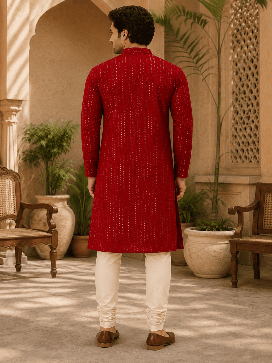 MULTI SHADES Crimson Royale Red Embellished Kurta | Grocsy