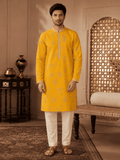 MULTI SHADES Men's Mustard Yellow Woven Ethnic Kurta | Grocsy