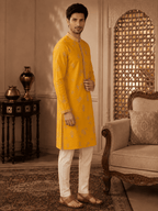 MULTI SHADES Men's Mustard Yellow Woven Ethnic Kurta | Grocsy